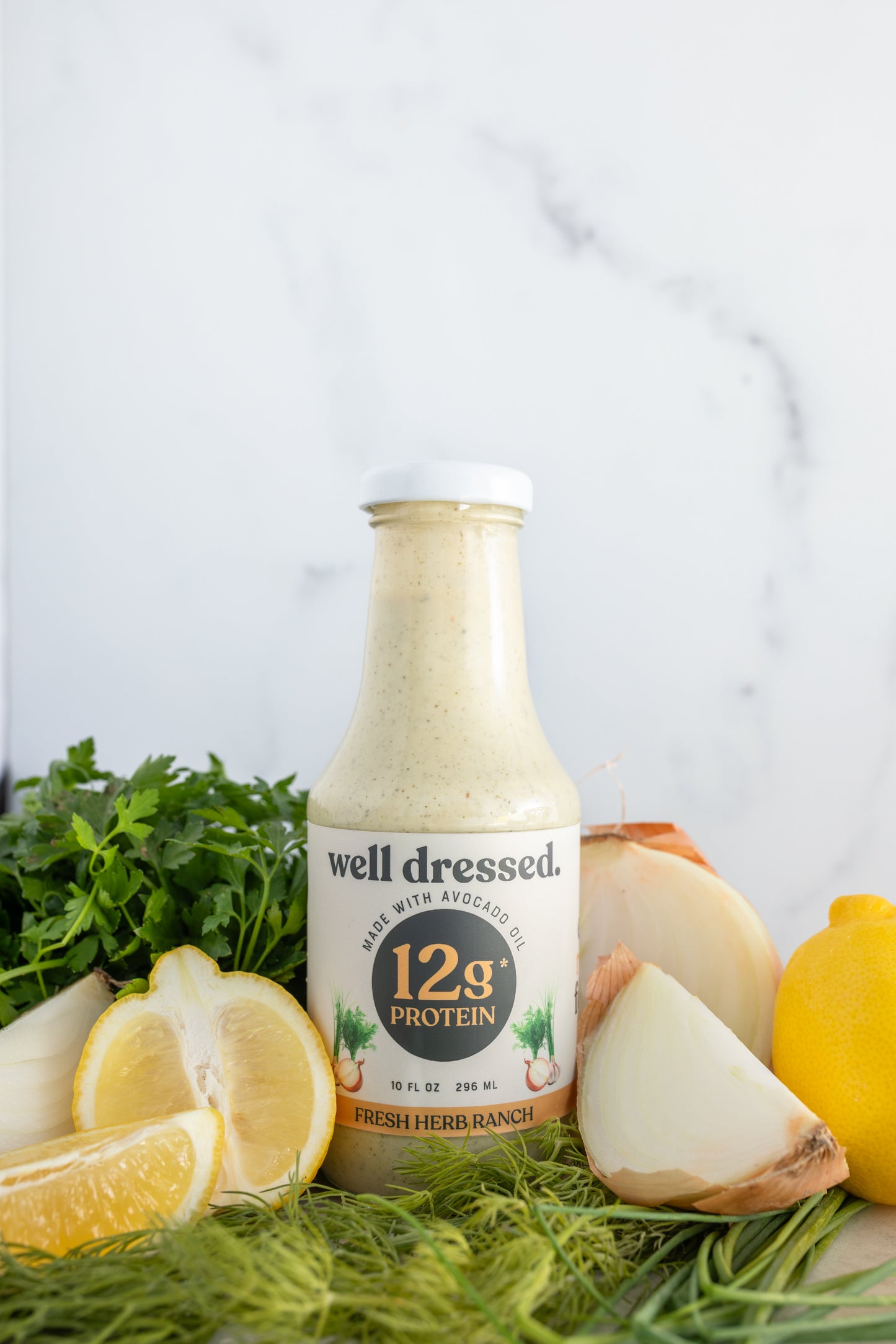 A bottle of fresh herb ranch dressing