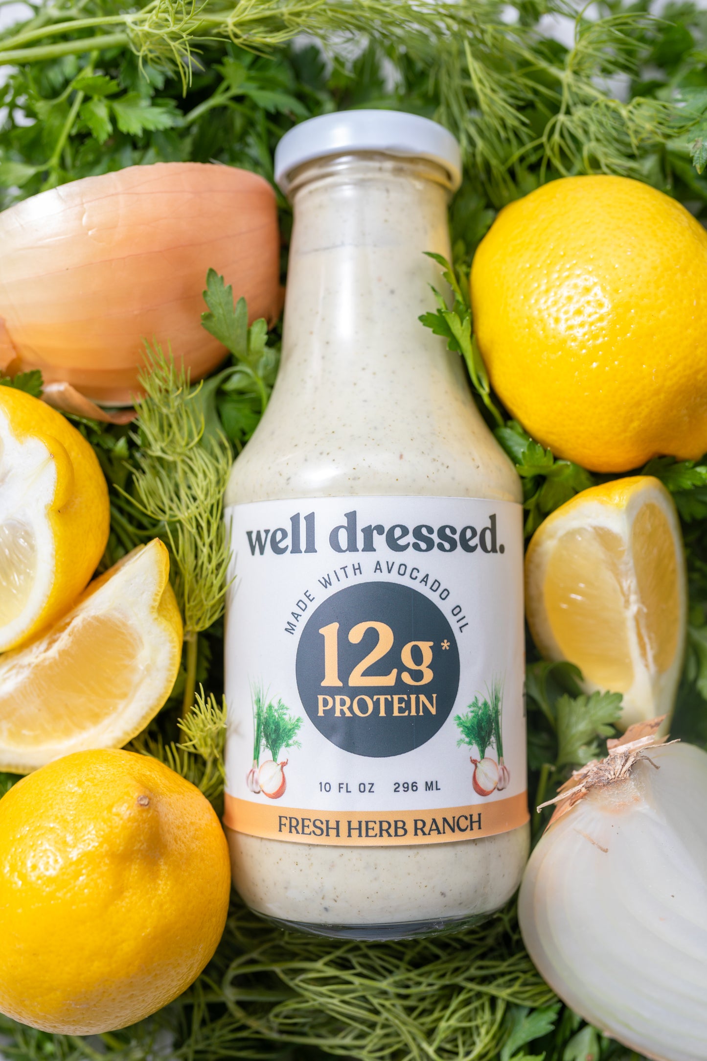A bottle of fresh herb ranch dressing