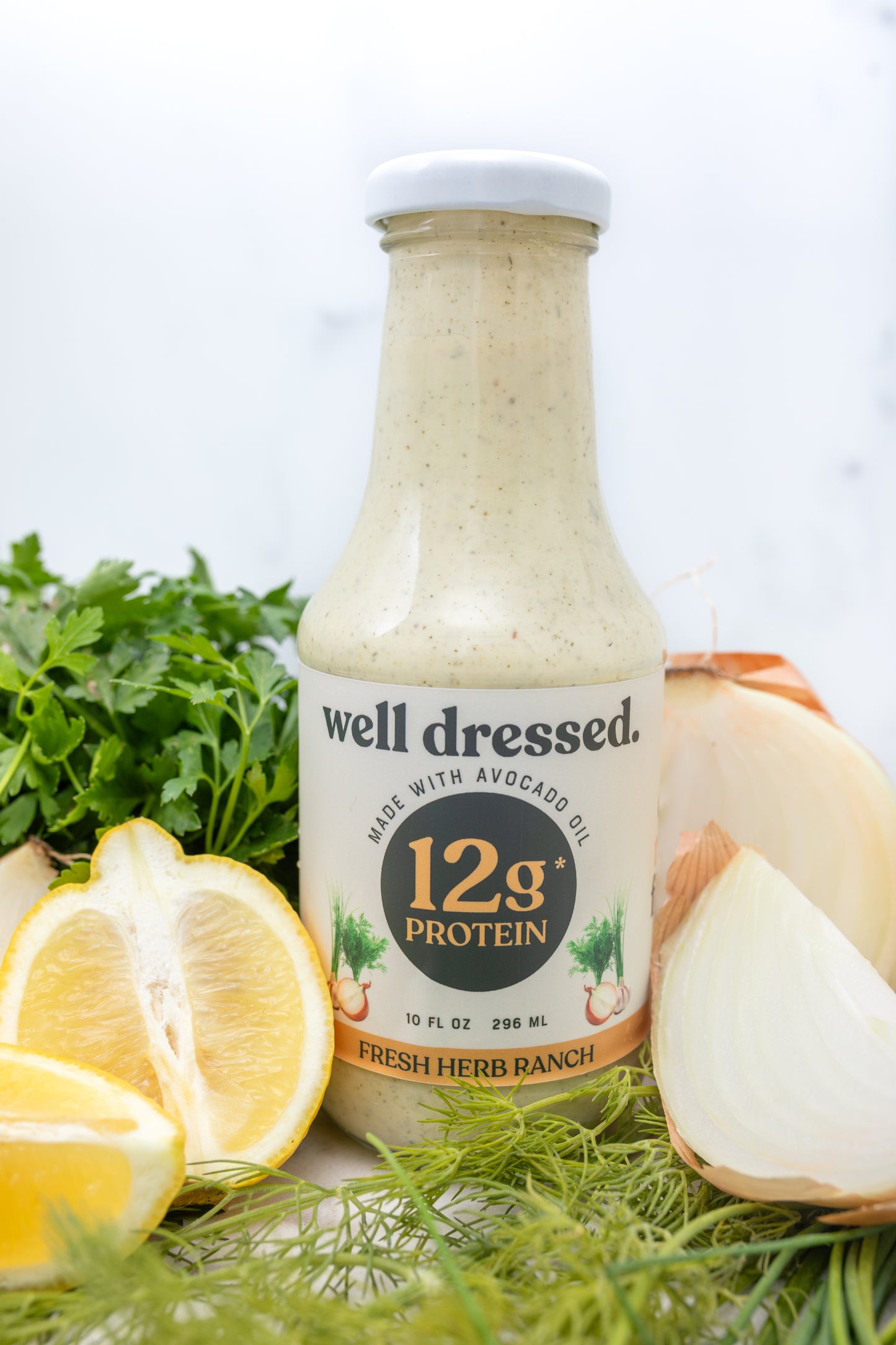 A bottle of fresh herb ranch dressing