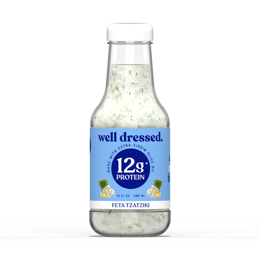 A bottle of feta tzatziki dressing